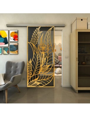 Glasschiebetür SLIM-LINE - Fineprint Model 195 Gold auf Grauglas