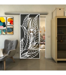 Glasschiebetür SLIM-LINE - Fineprint Model 195 Weiss auf Grauglas