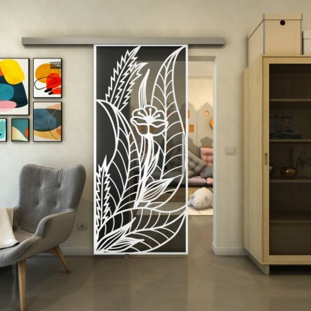 Glasschiebetür SLIM-LINE - Fineprint Model 195 Weiss auf Grauglas
