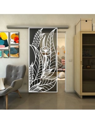 Glasschiebetür SLIM-LINE - Fineprint Model 195 Weiss auf Grauglas