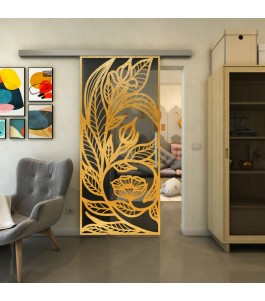 Glasschiebetür SLIM-LINE - Fineprint Model 196 Gold auf Grauglas