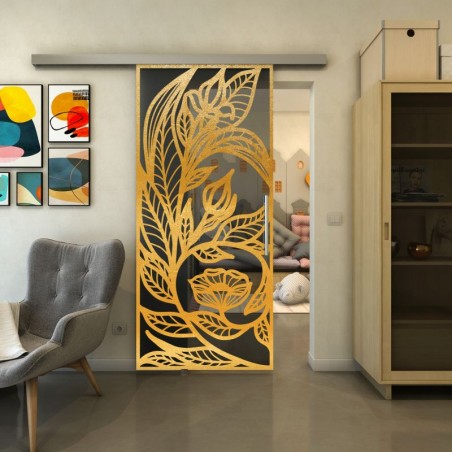 Glasschiebetür SLIM-LINE - Fineprint Model 196 Gold auf Grauglas