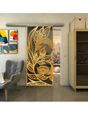 Glasschiebetür SLIM-LINE - Fineprint Model 196 Gold auf Grauglas