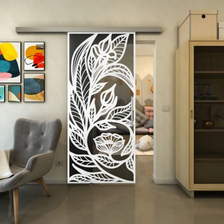 Glasschiebetür SLIM-LINE - Fineprint Model 196 Weiss auf Grauglas