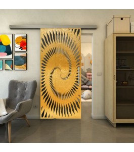 Glasschiebetür SLIM-LINE - Fineprint Model 197 Gold auf Grauglas