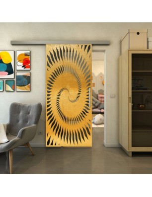 Glasschiebetür SLIM-LINE - Fineprint Model 197 Gold auf Grauglas