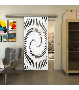 Glasschiebetür SLIM-LINE - Fineprint Model 197 Weiss auf Grauglas