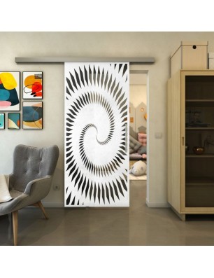 Glasschiebetür SLIM-LINE - Fineprint Model 197 Weiss auf Grauglas