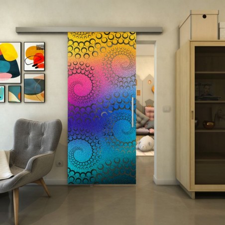 Glasschiebetür SLIM-LINE - Fineprint Model 198 Verlauf auf Grauglas