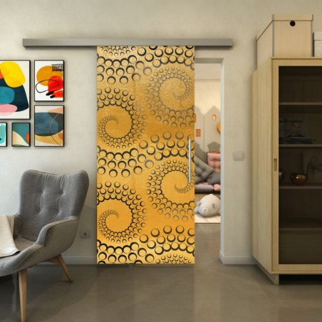 Glasschiebetür SLIM-LINE - Fineprint Model 198 Gold auf Grauglas
