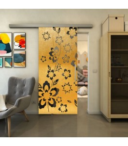 Glasschiebetür SLIM-LINE - Fineprint Model 199 Gold auf Grauglas