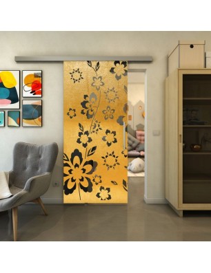 Glasschiebetür SLIM-LINE - Fineprint Model 199 Gold auf Grauglas