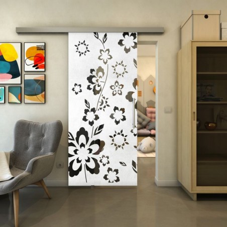 Glasschiebetür SLIM-LINE - Fineprint Model 199 Weiss auf Grauglas