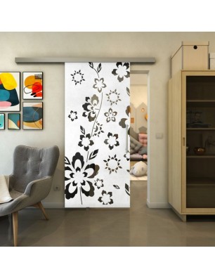 Glasschiebetür SLIM-LINE - Fineprint Model 199 Weiss auf Grauglas