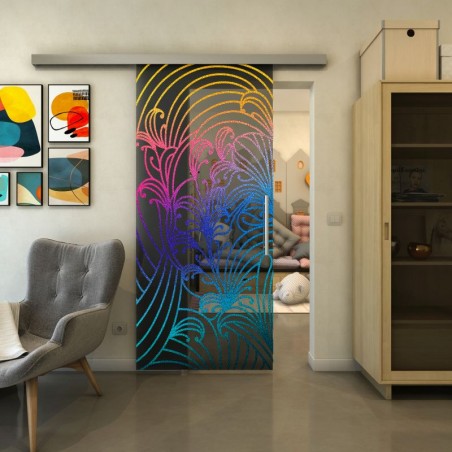 Glasschiebetür SLIM-LINE - Fineprint Model 200 Verlauf auf Grauglas