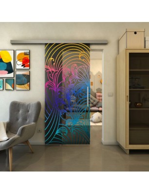 Glasschiebetür SLIM-LINE - Fineprint Model 200 Verlauf auf Grauglas