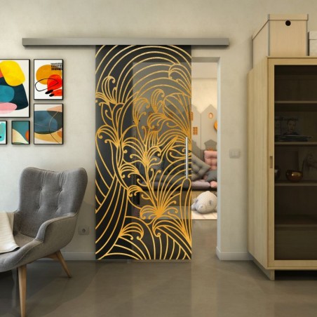 Glasschiebetür SLIM-LINE - Fineprint Model 200 Gold auf Grauglas