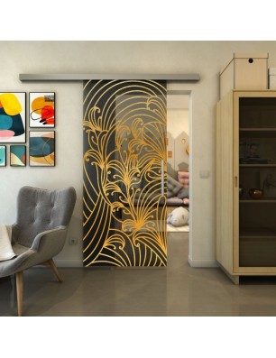 Glasschiebetür SLIM-LINE - Fineprint Model 200 Gold auf Grauglas
