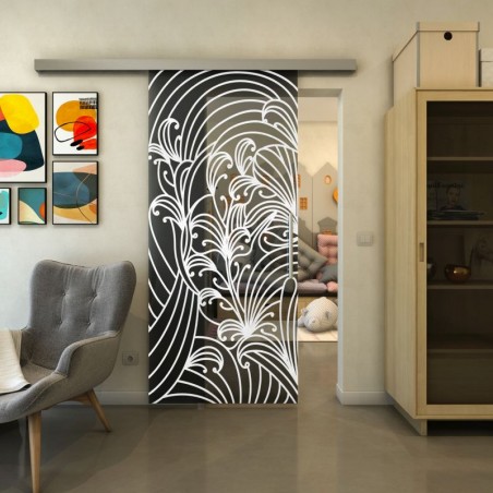 Glasschiebetür SLIM-LINE - Fineprint Model 200 Weiss auf Grauglas