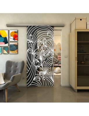 Glasschiebetür SLIM-LINE - Fineprint Model 200 Weiss auf Grauglas