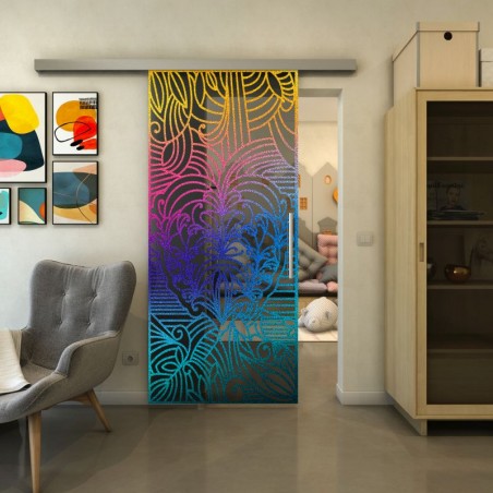 Glasschiebetür SLIM-LINE - Fineprint Model 201 Verlauf auf Grauglas