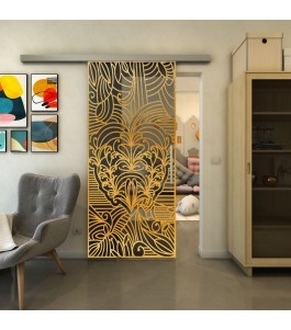 Glasschiebetür SLIM-LINE - Fineprint Model 201 Gold auf Grauglas