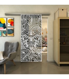 Glasschiebetür SLIM-LINE - Fineprint Model 201 Weiss auf Grauglas