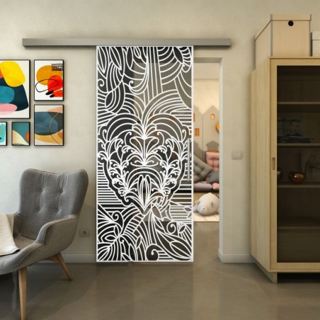 Glasschiebetür SLIM-LINE - Fineprint Model 201 Weiss auf Grauglas