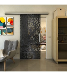 Glasschiebetür SLIM-LINE - Fineprint Model 202 Schwarz auf Grauglas