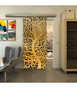 Glasschiebetür SLIM-LINE - Fineprint Model 202 Gold auf Grauglas