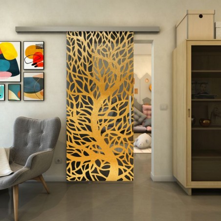 Glasschiebetür SLIM-LINE - Fineprint Model 202 Gold auf Grauglas