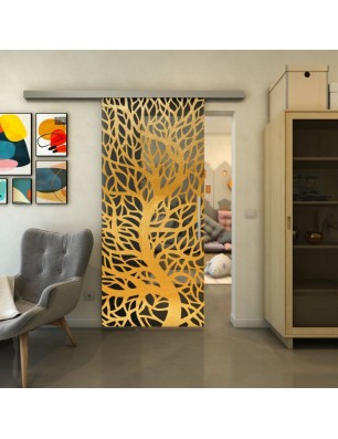Glasschiebetür SLIM-LINE - Fineprint Model 202 Gold auf Grauglas