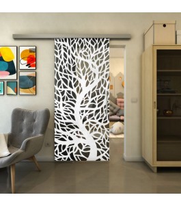 Glasschiebetür SLIM-LINE - Fineprint Model 202 Weiss auf Grauglas