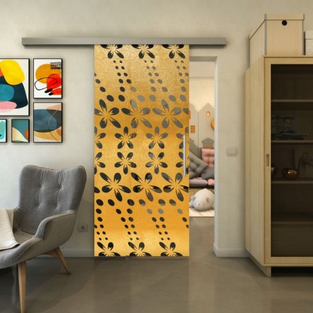 Glasschiebetür SLIM-LINE - Fineprint Model 203 Gold auf Grauglas