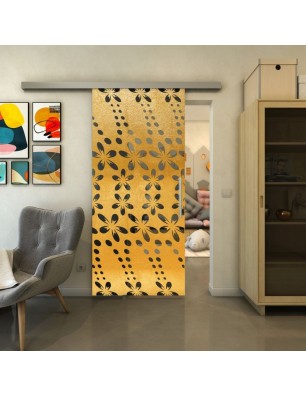 Glasschiebetür SLIM-LINE - Fineprint Model 203 Gold auf Grauglas