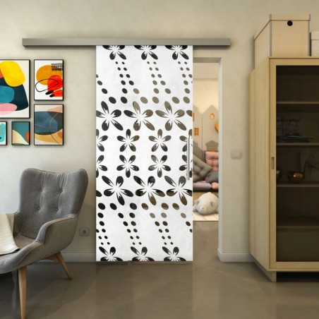 Glasschiebetür SLIM-LINE - Fineprint Model 203 Weiss auf Grauglas