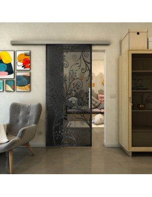 Glasschiebetür SLIM-LINE - Fineprint Model 204 Schwarz auf Grauglas