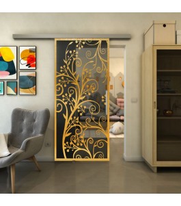 Glasschiebetür SLIM-LINE - Fineprint Model 204 Gold auf Grauglas