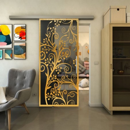 Glasschiebetür SLIM-LINE - Fineprint Model 204 Gold auf Grauglas