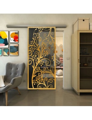 Glasschiebetür SLIM-LINE - Fineprint Model 204 Gold auf Grauglas