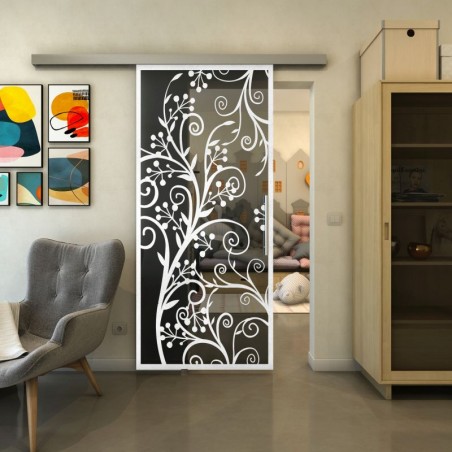 Glasschiebetür SLIM-LINE - Fineprint Model 204 Weiss auf Grauglas