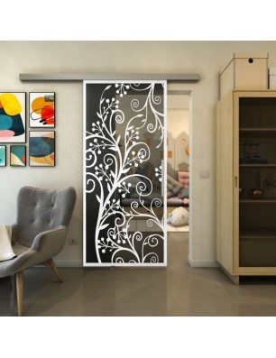 Glasschiebetür SLIM-LINE - Fineprint Model 204 Weiss auf Grauglas