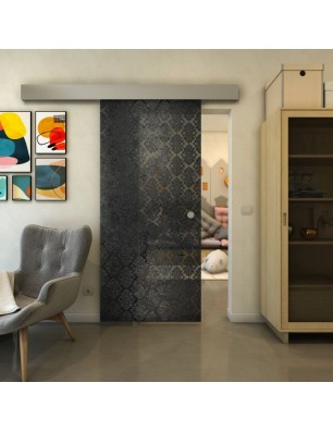Glasschiebetür ECO-LINE - Fineprint Model 001 Schwarz auf Grauglas