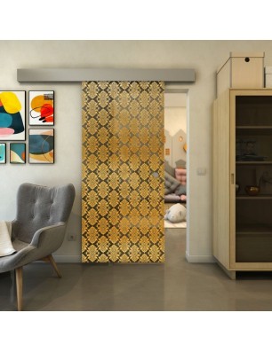 Glasschiebetür ECO-LINE - Fineprint Model 001 Gold auf Grauglas