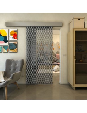 Glasschiebetür ECO-LINE - Fineprint Model 001 Weiss auf Grauglas