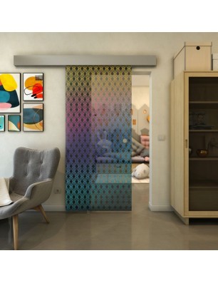 Glasschiebetür ECO-LINE - Fineprint Model 002 Verlauf auf Grauglas
