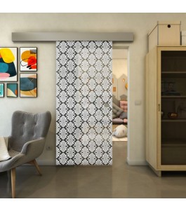 Glasschiebetür ECO-LINE - Fineprint Model 002 Weiss auf Grauglas