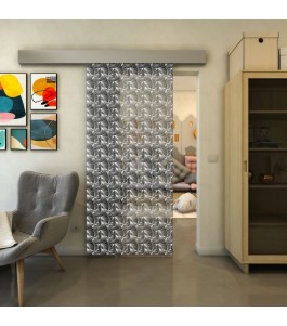 Glasschiebetür ECO-LINE - Fineprint Model 003 Weiss auf Grauglas