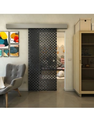 Glasschiebetür ECO-LINE - Fineprint Model 004 Schwarz auf Grauglas