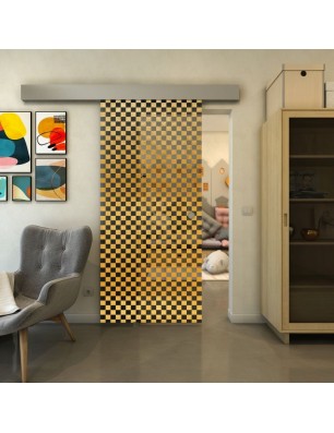 Glasschiebetür ECO-LINE - Fineprint Model 004 Gold auf Grauglas
